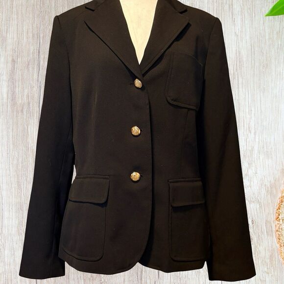 Ralph Lauren Jackets & Blazers - Ralph Lauren Womens Blazer Size 14 Black Gold Buttons Wool Military‎ Career